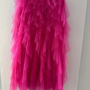 Anthropologie Vibrant Pink Ruffled Midi Skirt